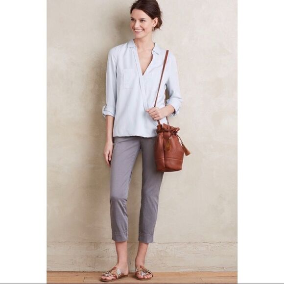 NEW Anthropologie Pilcro Stet Gray Relaxed Fit Cropped Chino Capri Pants Size 31 - Picture 1 of 5